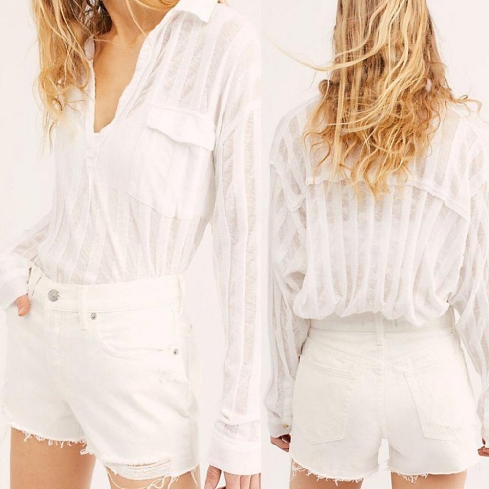 Nwt Free People Sofia White Denim Shorts Button Fly Size 29‎ New With Tags Boho - Picture 2 of 9